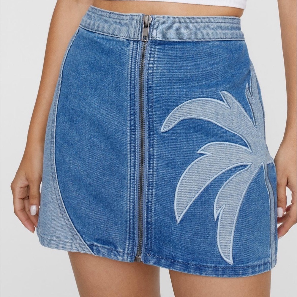 Mini Denim Skirt with Palm Leaf Pattern - Nasty Gal brand, New with tags